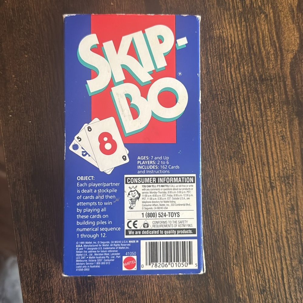 1995 Mattel Skip-Bo Card Game - Picture 2 of 2